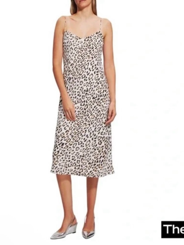 Theory Cream And Black Leopard-Print Slip Dress Size Xs